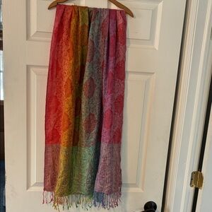 Rainbow Paisley Head Cover Warp Scarf Fringe